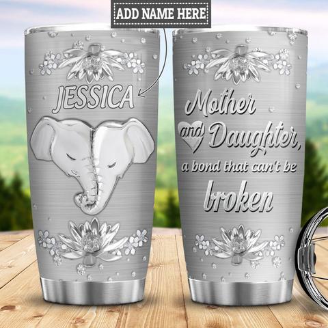 Personalized Elephant Mom Silver Style Stainless Steel Tumbler, Personalized Tumblers, Tumbler Cups, Custom Tumblers