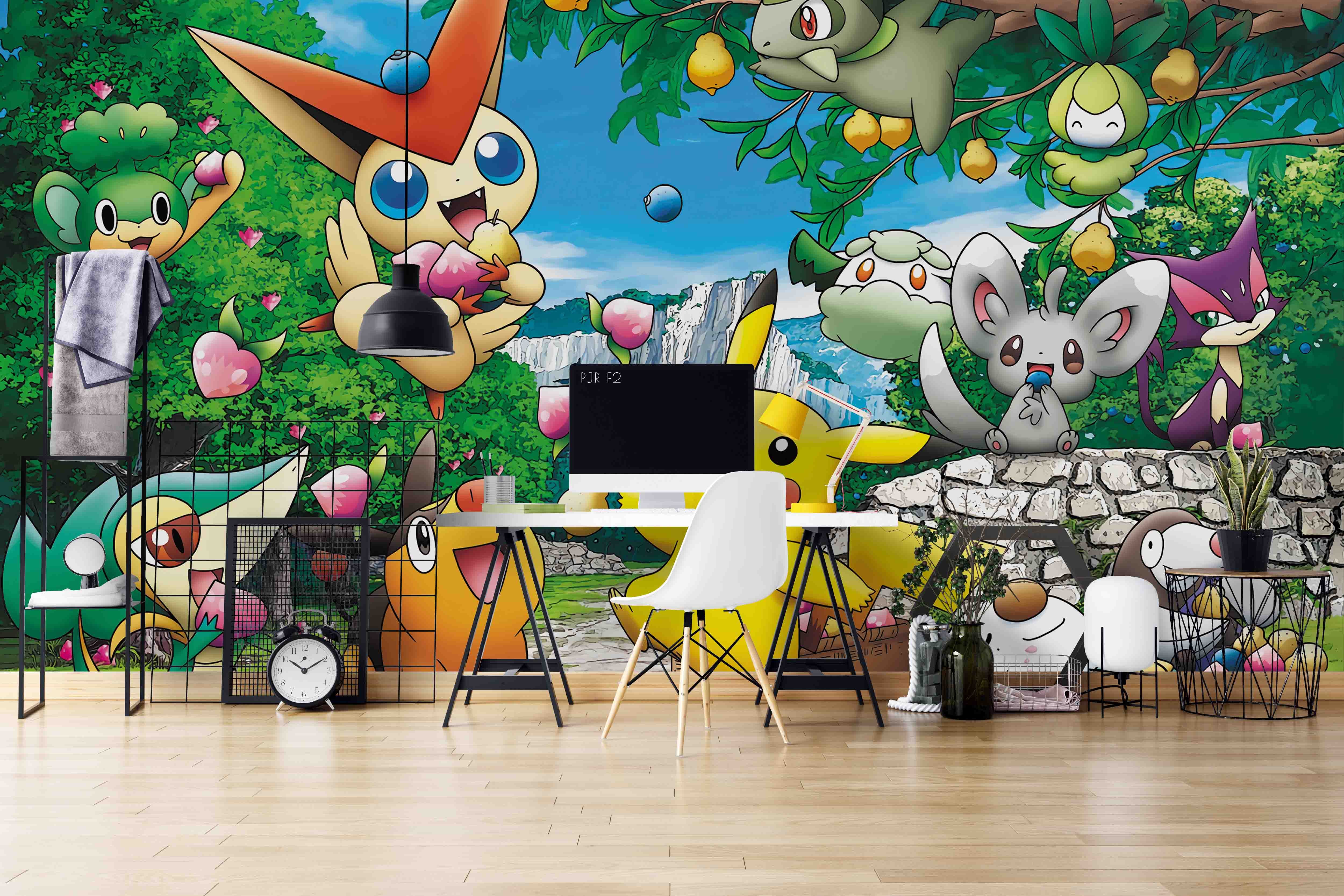 3D Cartoon Animal Cat Fruit Mural Wallpaper Wj 1339