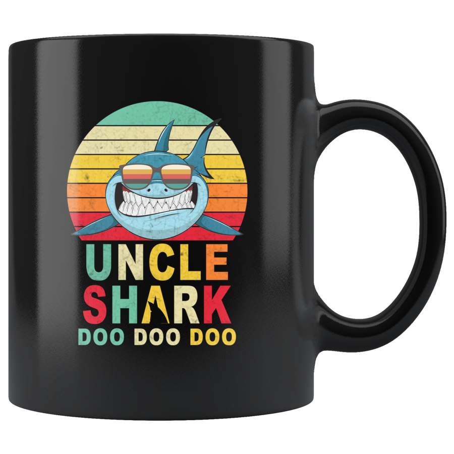 Vintage Retro Uncle Shark doo doo doo black gift coffee mugs