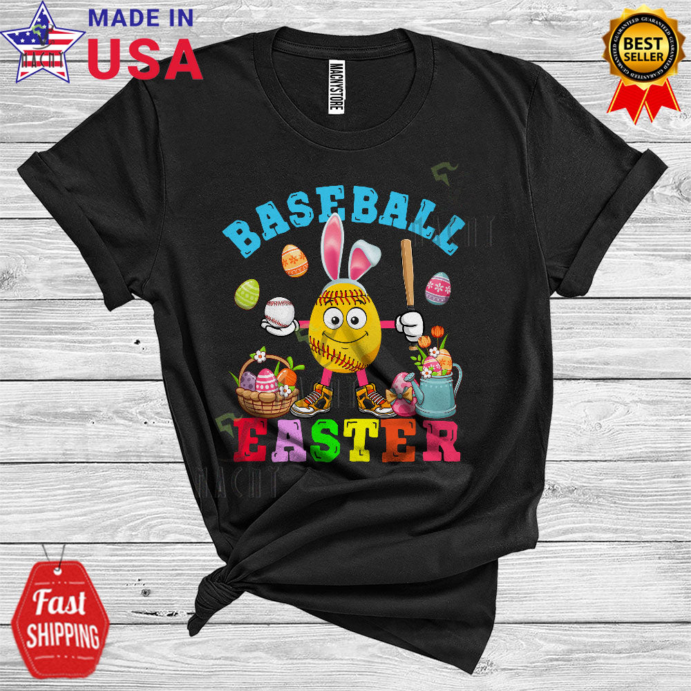 Baseball Easter Cute Cool Easter Day Egg Hunt Bunny Playing Baseball Sport Player Lover T-Shirt