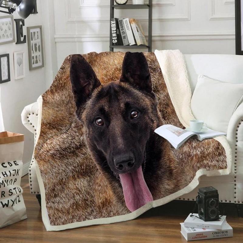 Belgian Shepherd Dog Portrait Fur Printed Blanket