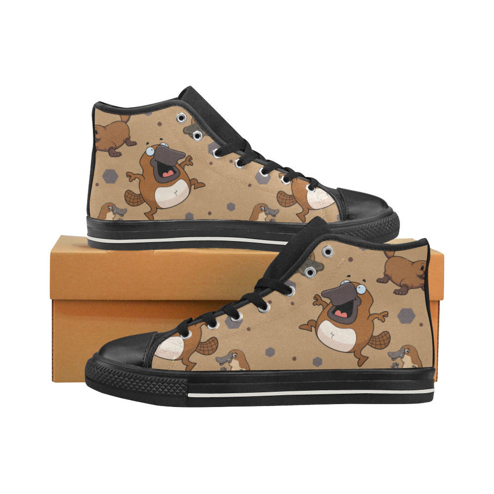 Platypus Pattern Black High Top Canvas Shoes for Kid