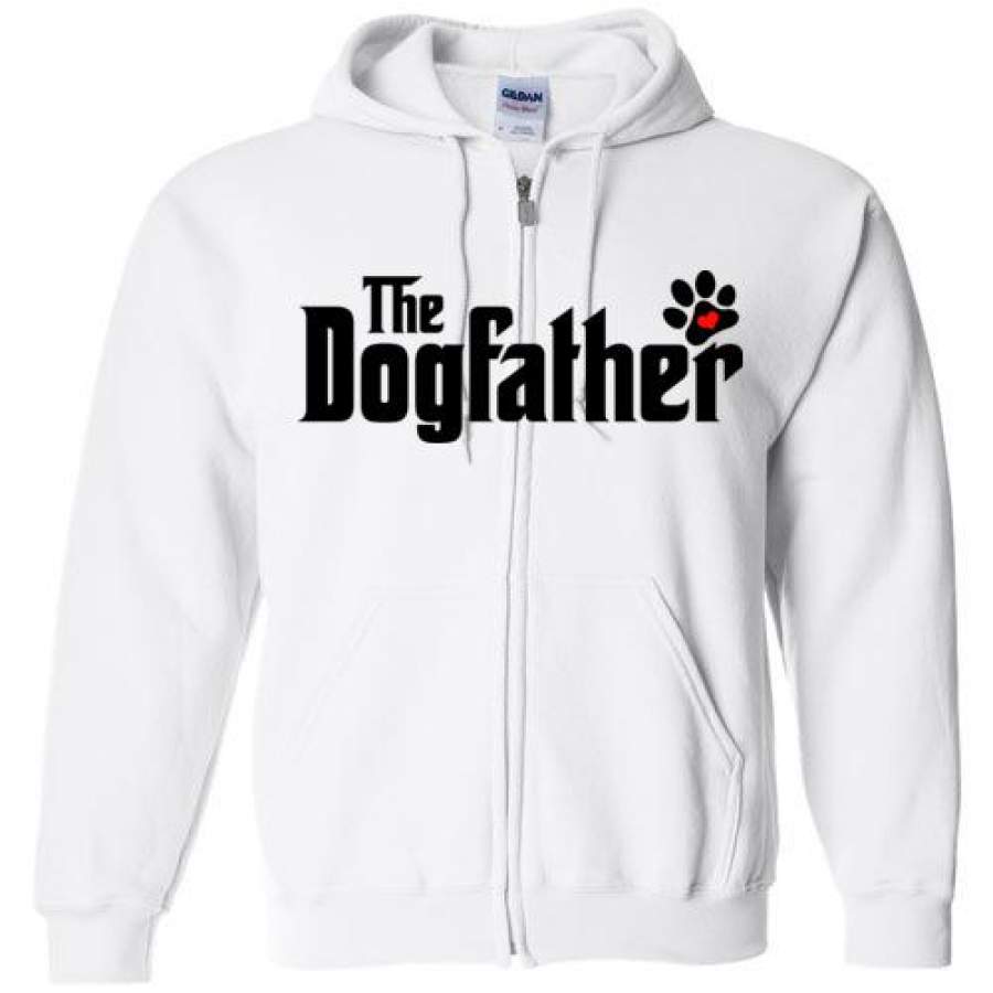 The Dogfather Pawprint Zipper Front Hoodie (Black font)