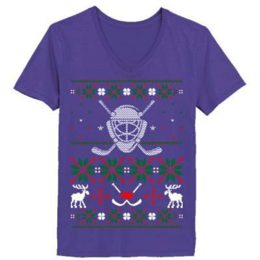 AGR Ice Hockey Ugly Christmas Sweater – Ladies’ V-Neck T-Shirt