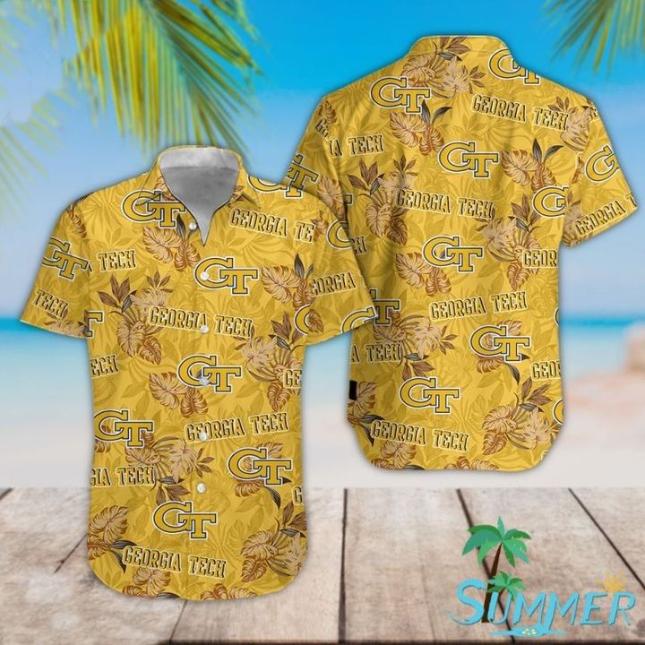 Georgia Tech Yellow Hawaii Graphic Print Short Sleeve Hawaii Casual Shirt Ha73404