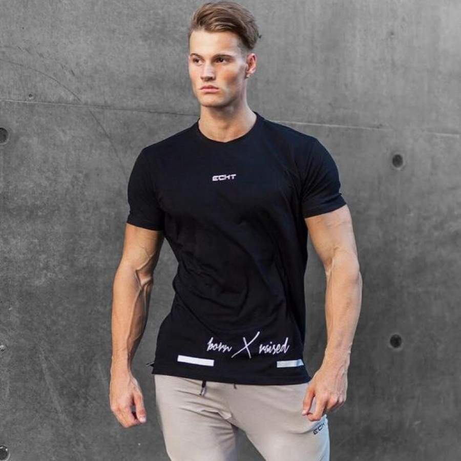 New Mens Short sleeve Cotton T-shirt Gyms Fitness t shirt Man Summer Casual Fashion Print O-Neck Slim Tees Tops clothes