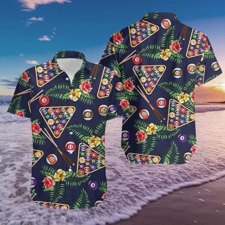 Pool Billiard Tropical Hawaii Graphic Print Short Sleeve Hawaii Casual Shirt Ha4741