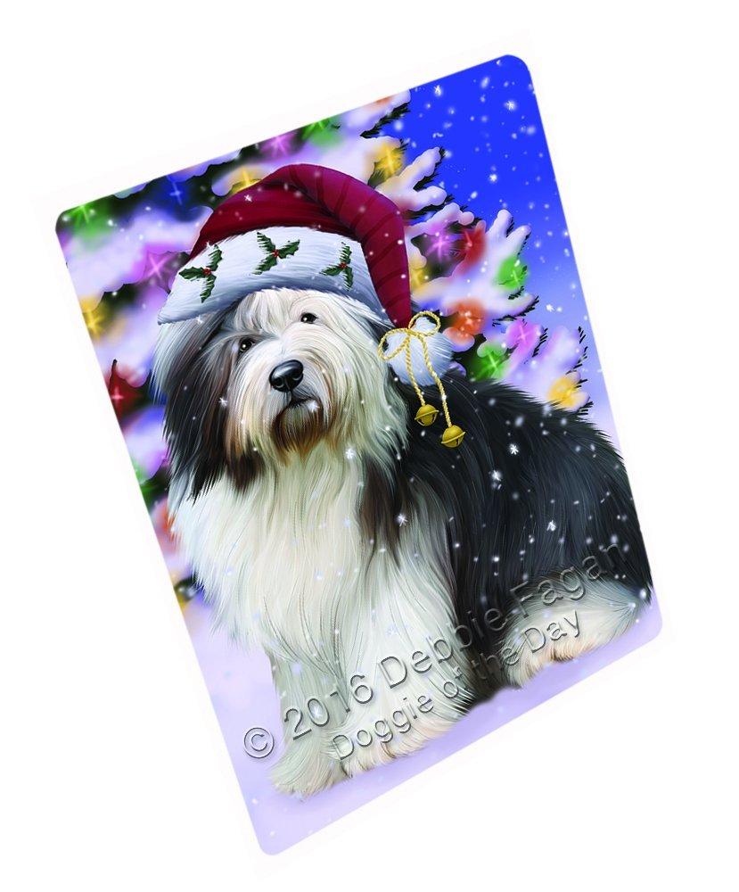 Winterland Wonderland Old English Sheepdog Dog In Christmas Holiday Scenic Background Art Portrait Print Woven Throw Sherpa Plush Fleece Blanket