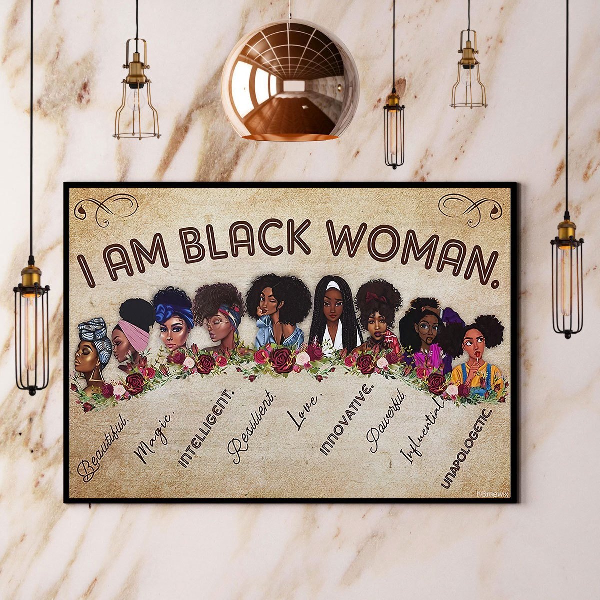 Black Queen I Am Black Women Black Beautiful Magic Intelligent Powerful Paper Poster No Frame Matte Canvas Wall Decor