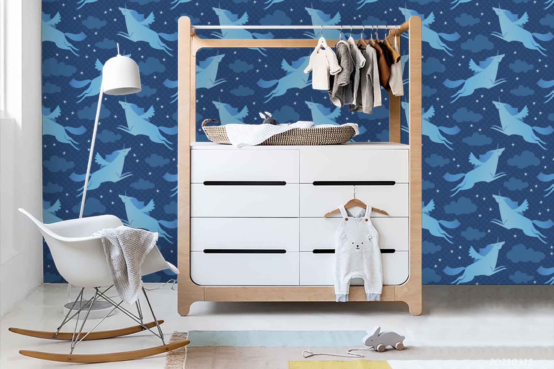 3D Hand Drawn Animal Blue Crane Wall Mural Wallpaper Lqh 285