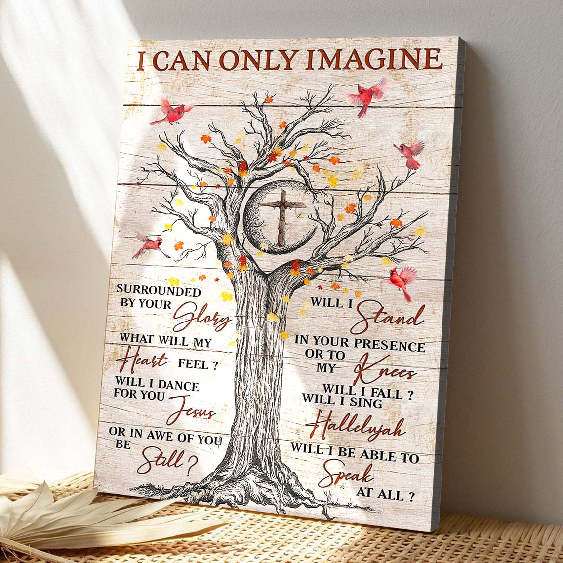 Cross Tree With Cardinal – I Can Only Imagine Canvas Wall Art – Bible Verse Canvas – Scripture Canvas Wall Art – Ciaocustom