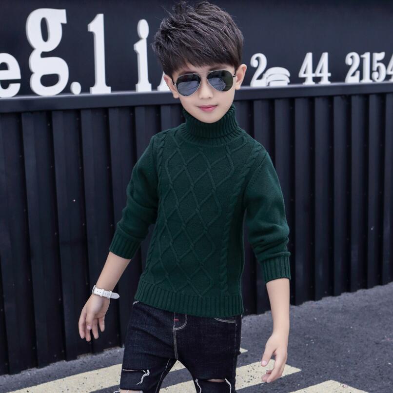 Spring Kids Sweaters 4-17Y Big Kids Pure Cotton Confortable Soft Turtleneck Elastic Warm Knitted Jacket Fashion Boys Outwear alx