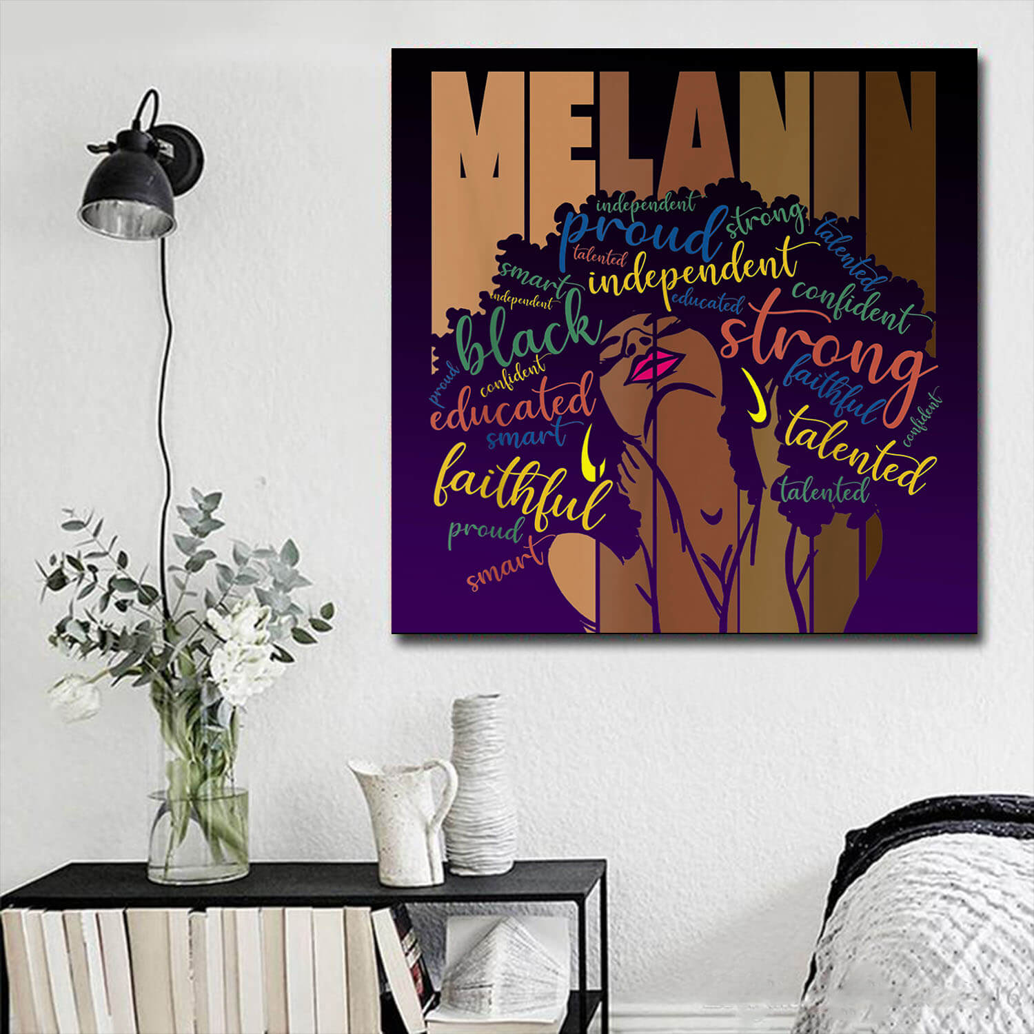 African American Canvas Melanin Powerful Words Afro Women Black Girl Gift Afrocentric Home Decor WBG6257