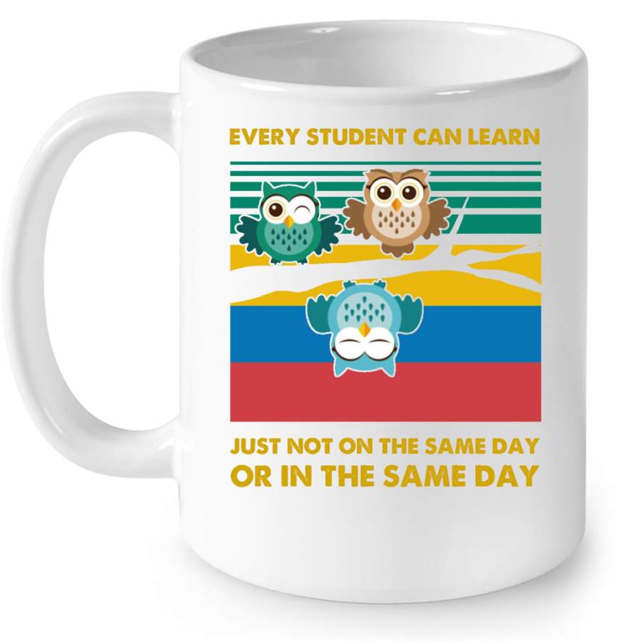 Owl Upside Down Classic Vintage Every Student Can Learn Just Not On The Same Day – Full-Wrap Coffee White Mug