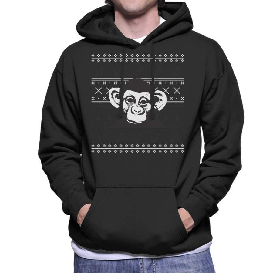 White Chimpanzee Monkey Banana Christmas Knit Men’s Hooded Sweatshirt