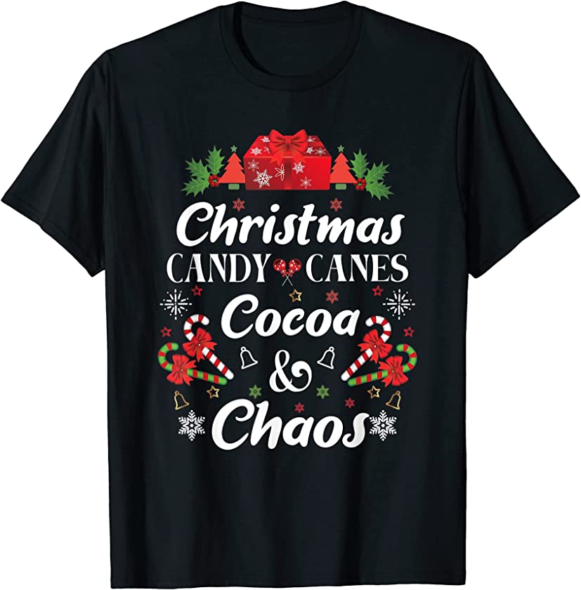 Christmas Candy Canes Cocoa and Chaos Xmas Design T-Shirt