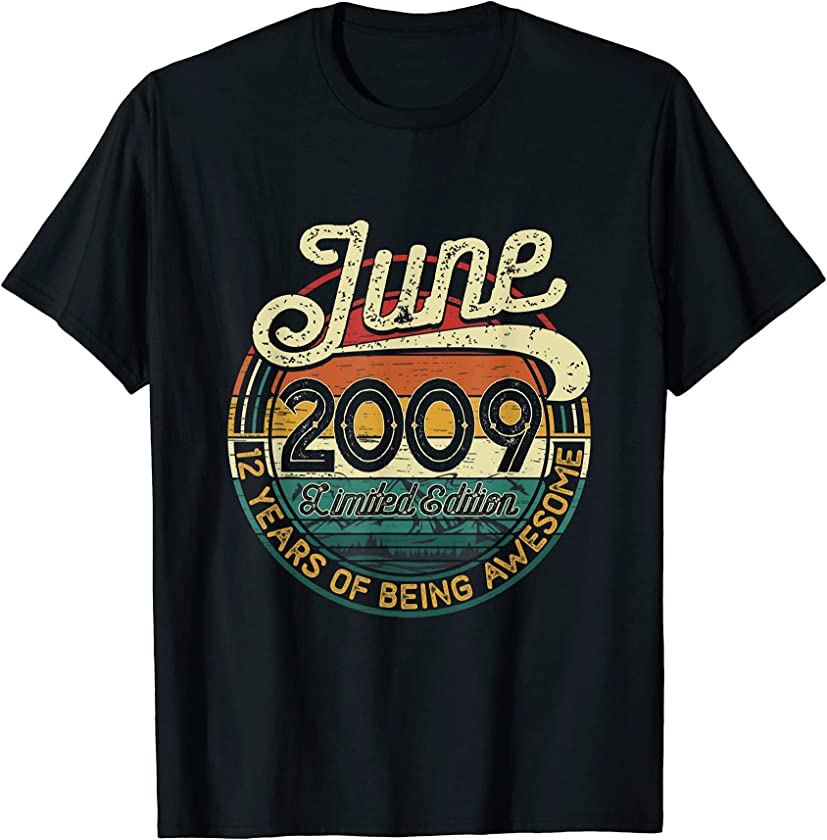 12th Birthday Gift 12 Years Old Retro Vintage June 2009 T-Shirt