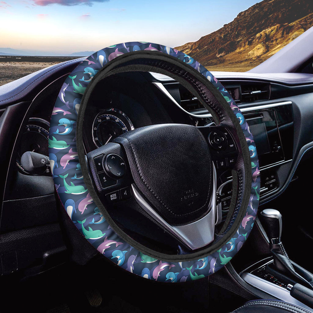 Colorful Dolphin Pattern Print Car Steering Wheel Cover