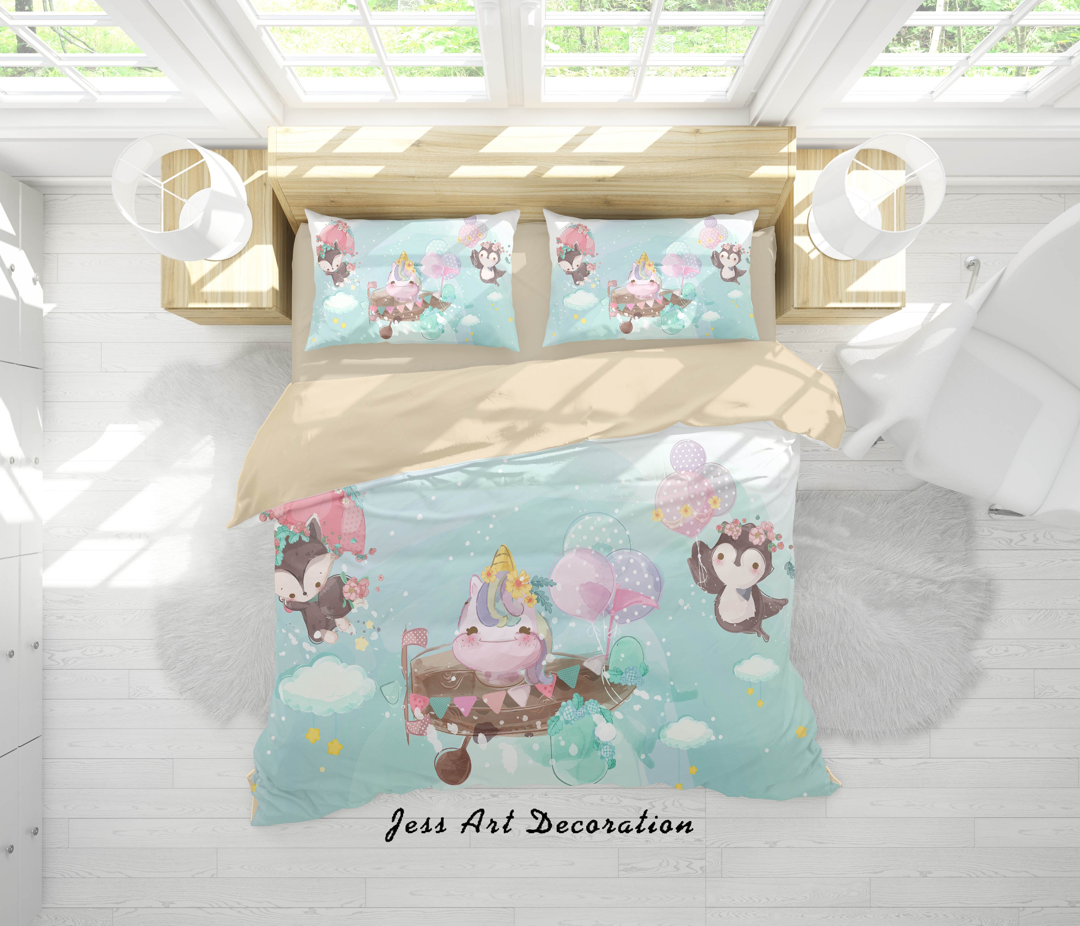 3D Cartoon Animal Balloon Sky Quilt Cover Set Bedding Set Duvet Cover Pillowcases A341 Lqh