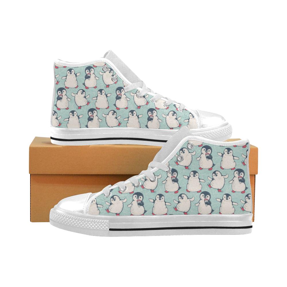 Cute Penguin pattern Men’s High Top Shoes White