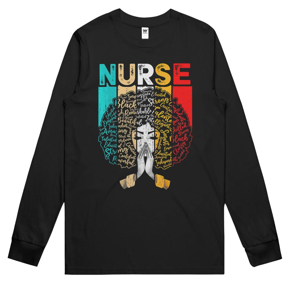 Black History Month Nurse Melanin African American Women Long Sleeve T Shirts