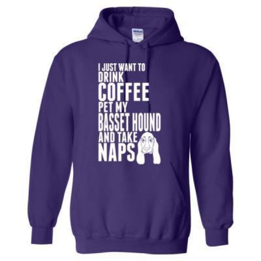 AGR Just Want To Drink Coffee Pet My Basset Hound Dog Take Naps – Heavy Blend™ Hooded Sweatshirt