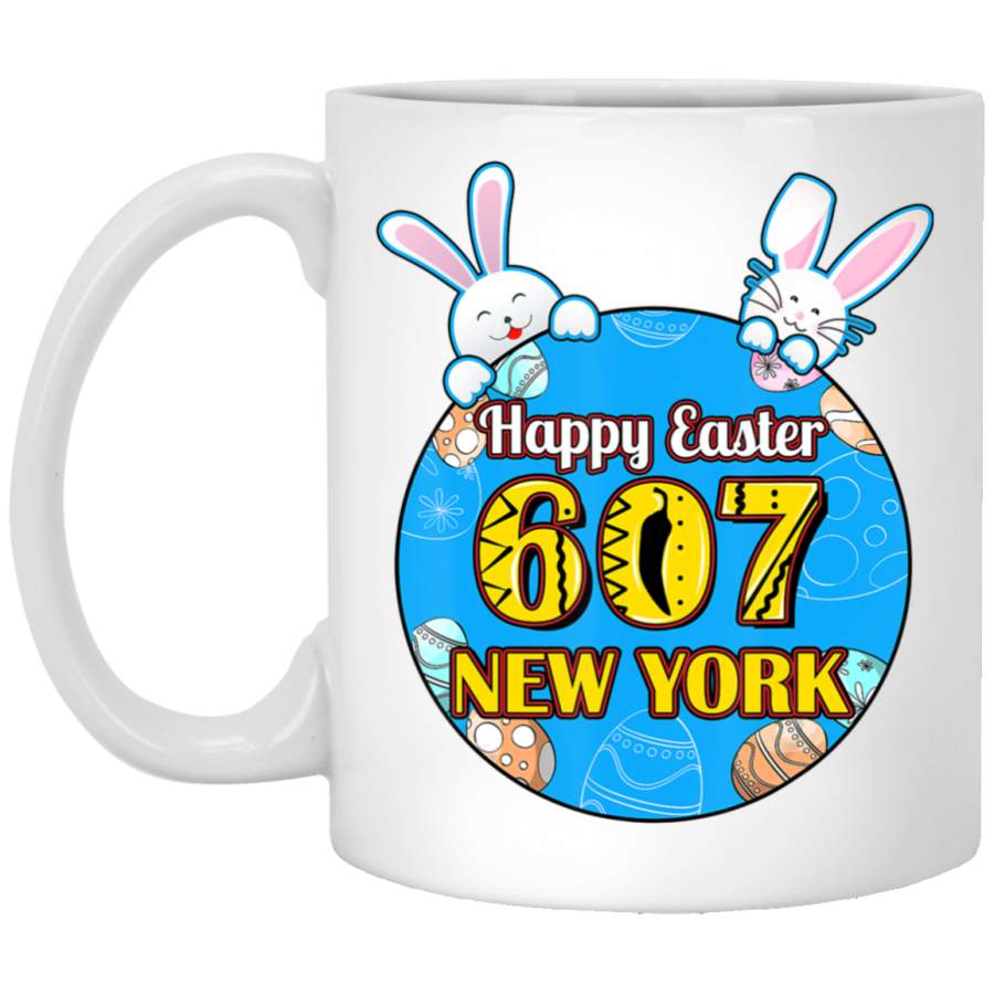 New York Area Code 607 Happy Easter Day NYC 5 colors 11oz 15oz White Mug Happy Easter Day Funny Colors Eggs Bunny Ears Peeps Cute