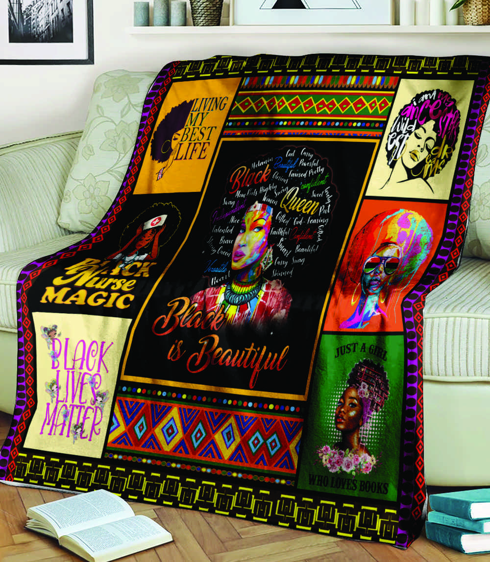 Black Is Beautiful Melanin Cool Curvy Powerful Afro Girl Fleece Blanket