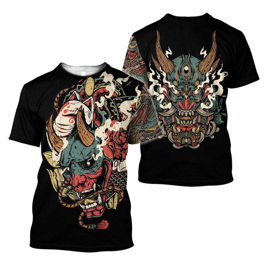 3D Oni Mask Tattoo Tshirt for Men and Women