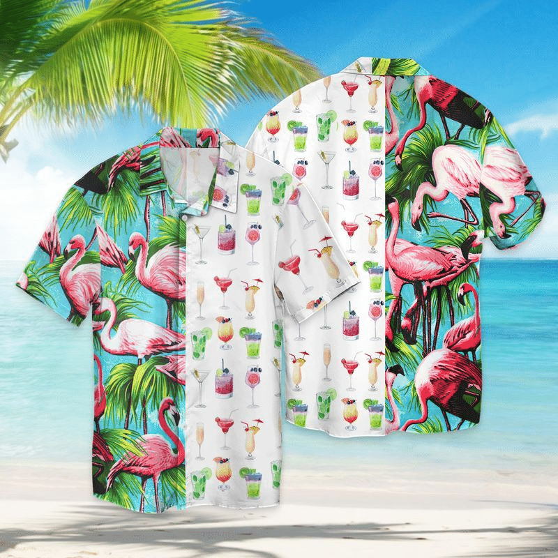 Cocktail Flamingo For Men And Women Graphic Print Short Sleeve Hawaii Casual Shirt Ha11051