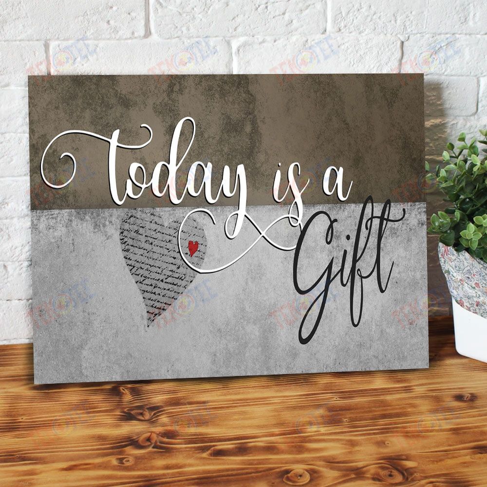 Canvas Art Prints Today Is A Gift Heart Brown Grey Wood Frame Home Canvas Wall Art Home Decor