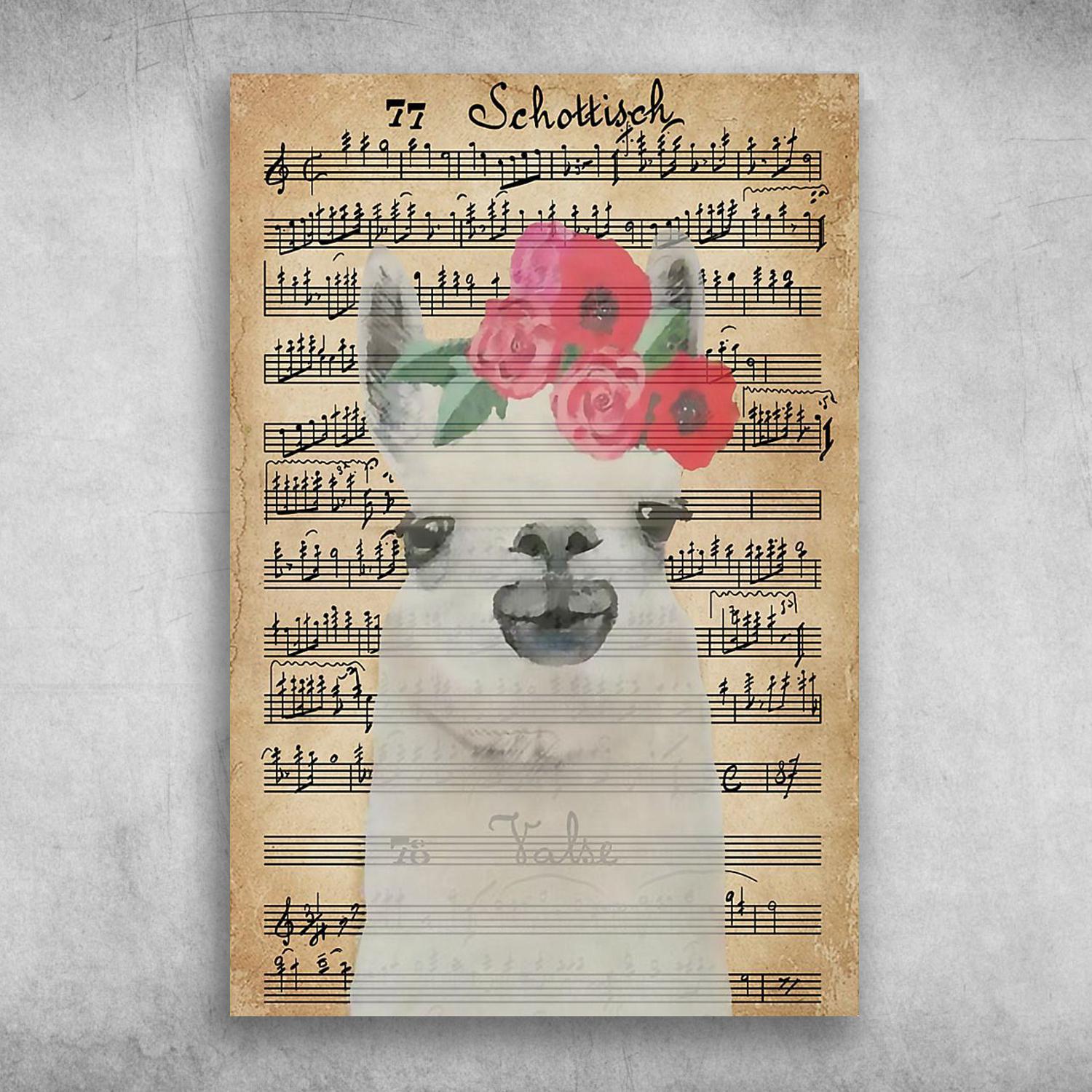 Schottisch Sheet Music Flower Alpaca Poster Print Wall Art Canvas Wall Decor