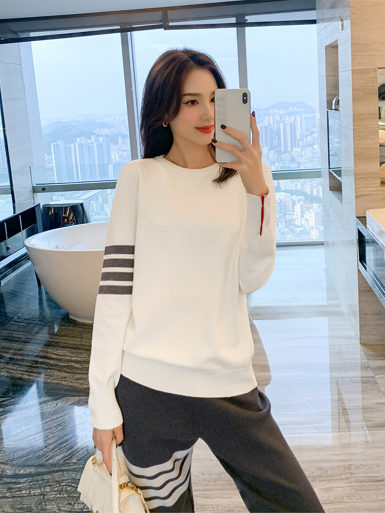 tb round neck sweater knit sweater women 2022 autumn and winter Korean version of the four-bar couple suit long-sleeved top tide alx