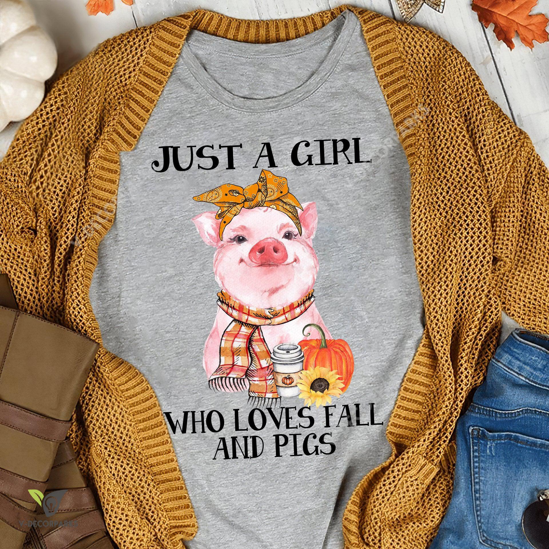 Just A Girl Who Loves Fall And Pigs Graphic Unisex T Shirt