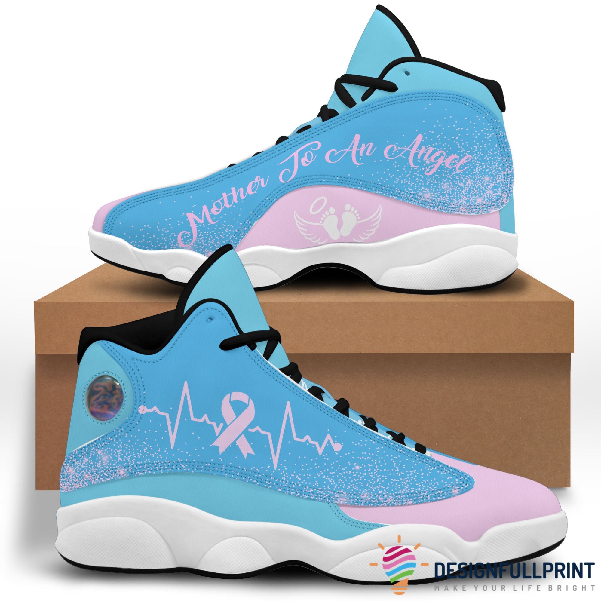 Birthday Gift Idea For Mom Pink And Blue Ribbon Mother To Angel Breast Cancer Awareness Jd 13 Shoes Hg