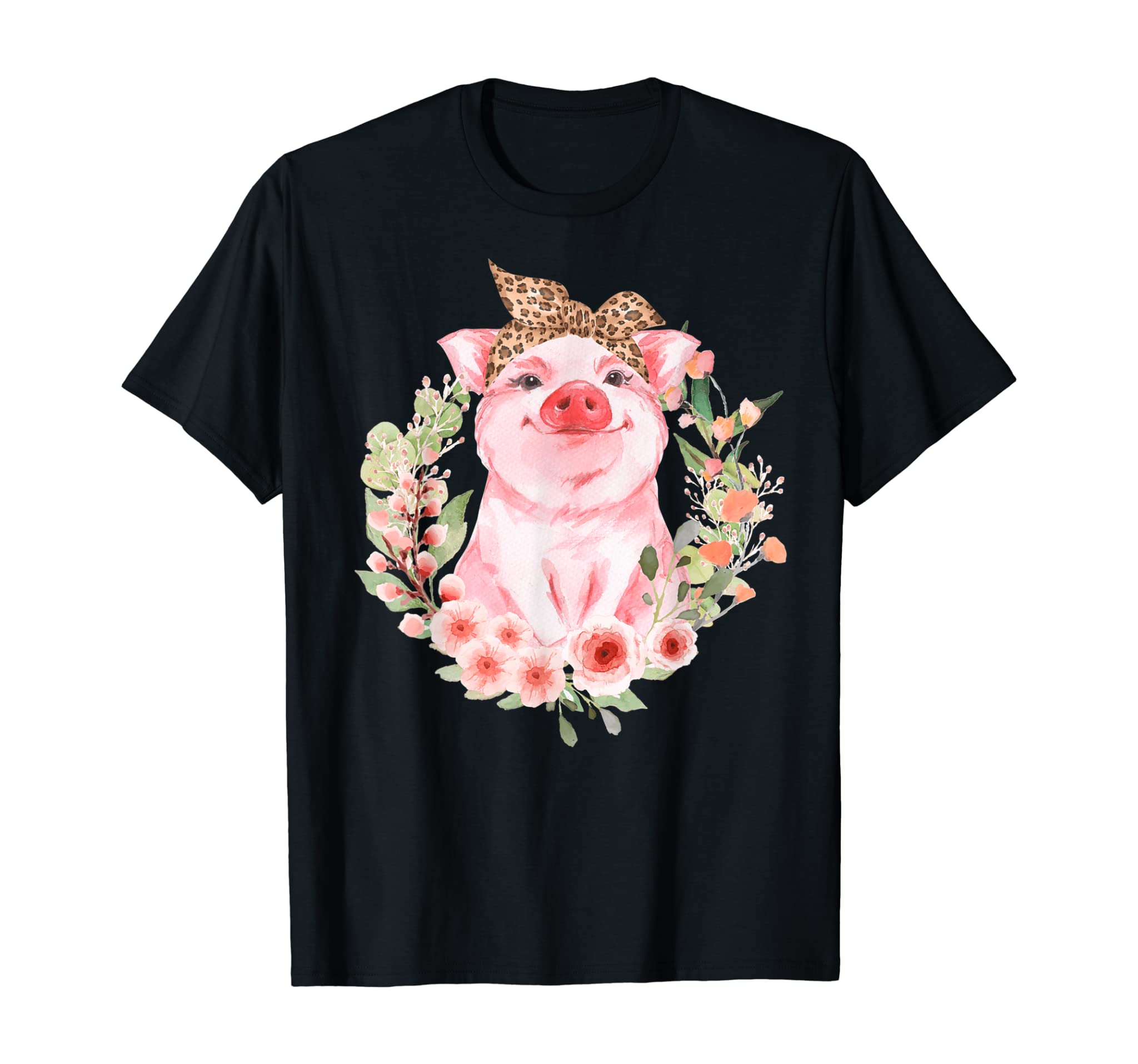 Pig With Leopard Headband Flower Tshirt Cute Pig Lover Gifts T-Shirt