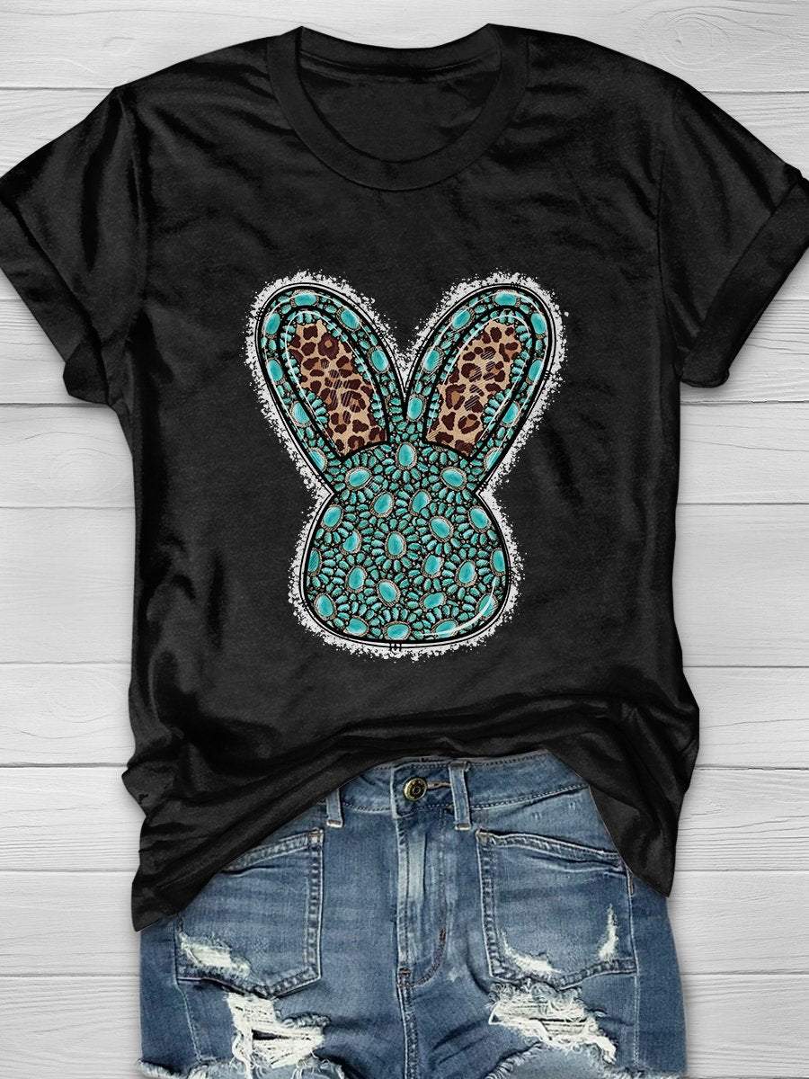 Western Easter Bunny Print Short Sleeve T-Shirt