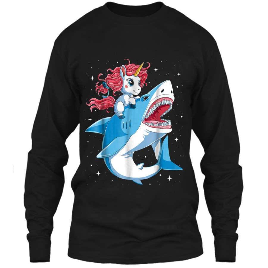 Unicorn Riding Shark Boys Kids Space Galaxy Gifts LS Ultra Cotton Tshirt