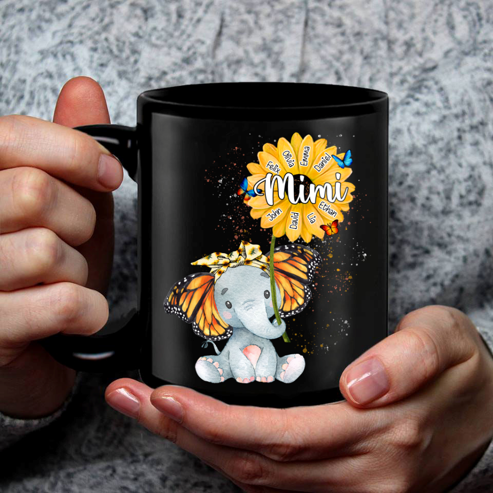 Personalized Grandma Elephant Butterfly Cute With Grandkids Mug