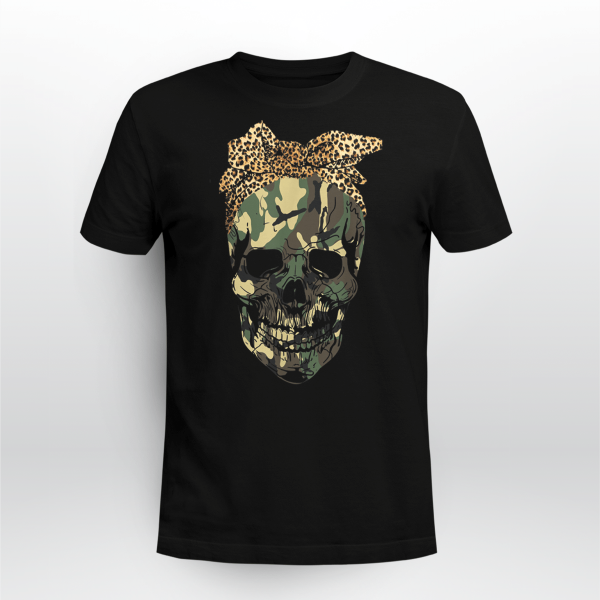 Camouflage Skull With Leopard Bandana Bow Shirt