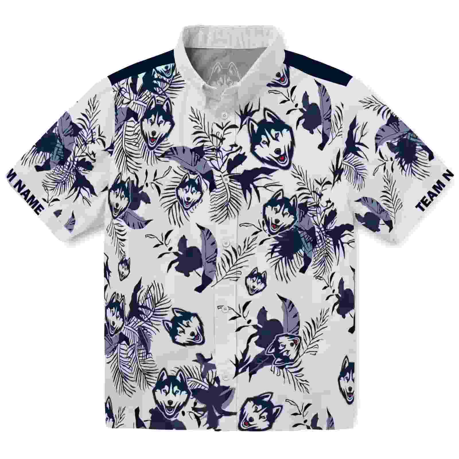 Customized Uconn Huskies Botanical Theme Blue White Hawaiian Shirt