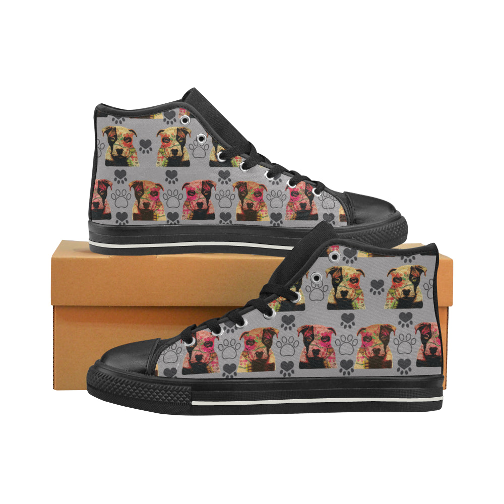 Pit Bull Pop Art Pattern No.1 Black High Top Canvas Shoes for Kid