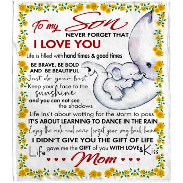 To My Son Be Braver Be Bold And Be Beutiful Mom Elephant Fleece Blanke Fleece Blanket, Blanket Sofa Bed, 3D Blanket