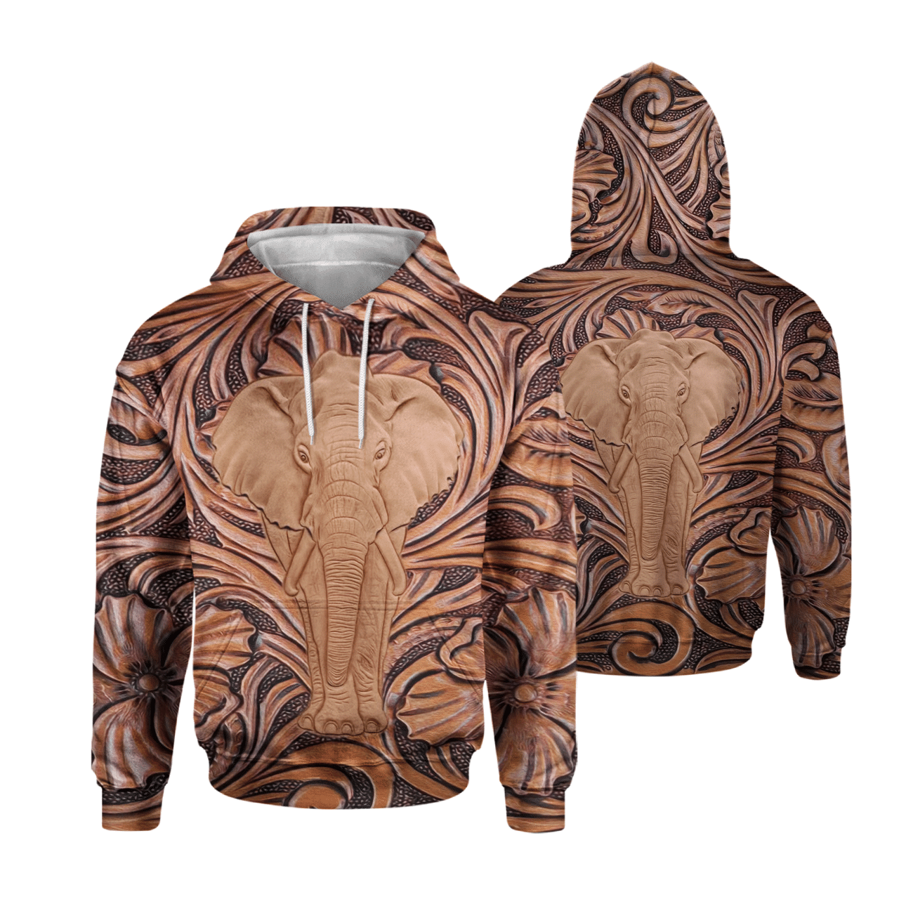 Elephant Wood Sculpture 3D All Over Print, Adult Unisex 3D Hoodie T Shirt Plus Size S-5Xl