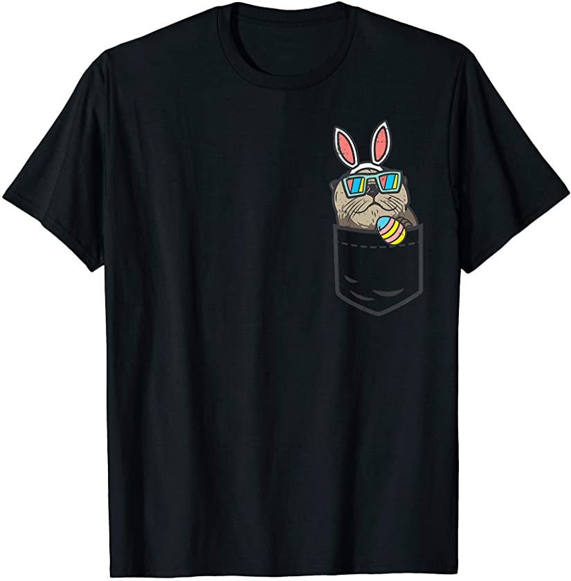 Pocket Sea Otter Bunny Ears Glasses Egg Easter Animal Lover T-Shirt