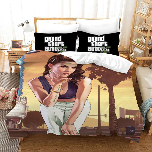 Video Game Gta V Bedding Set 3D Prints Duvet Cover Grand Theft Auto 5 Bed Home Bedspread No Sheet Twin Full Size