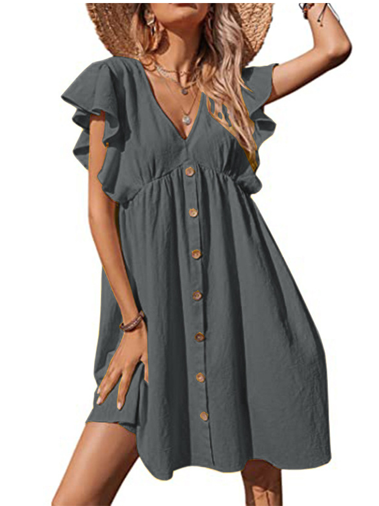 Summer Woman Dress Fashion Elegant Sexy V-neck Mini Black Dress Casual Ruffles Loose Office Dresses For Women Robe Feemme 2022 alx