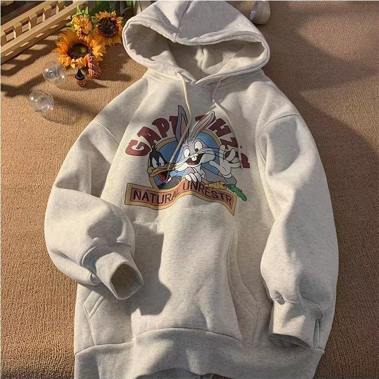 American street bucktooth rabbit hooded sweater for men and women Autumn and winter fashion loose Korean couple jacket sweatshir alx