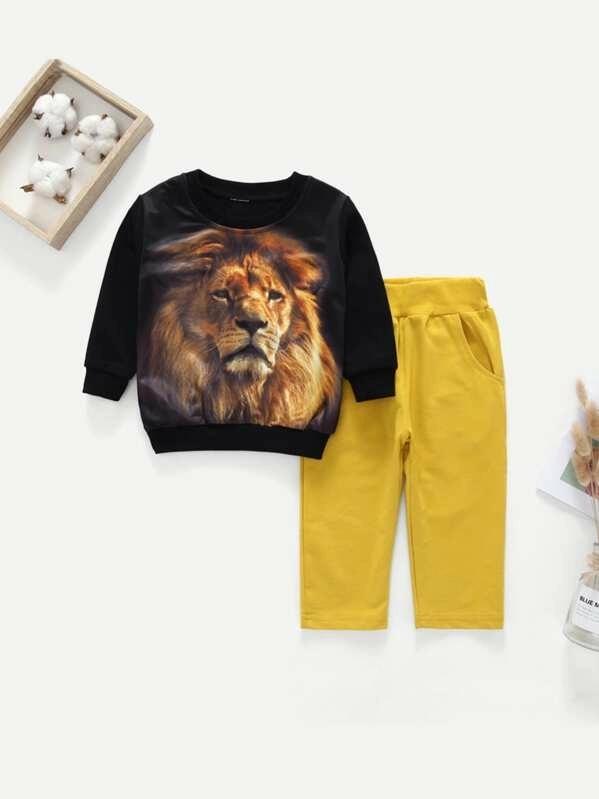 Toddler Boys Lion Print Sweatshirt With Pants