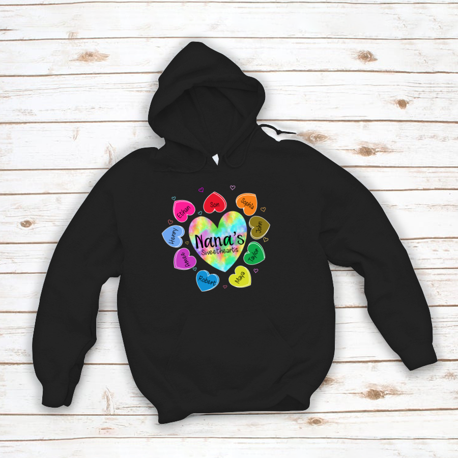 Grandma Sweethearts With Grandkids Colorful Hearts Hoodie